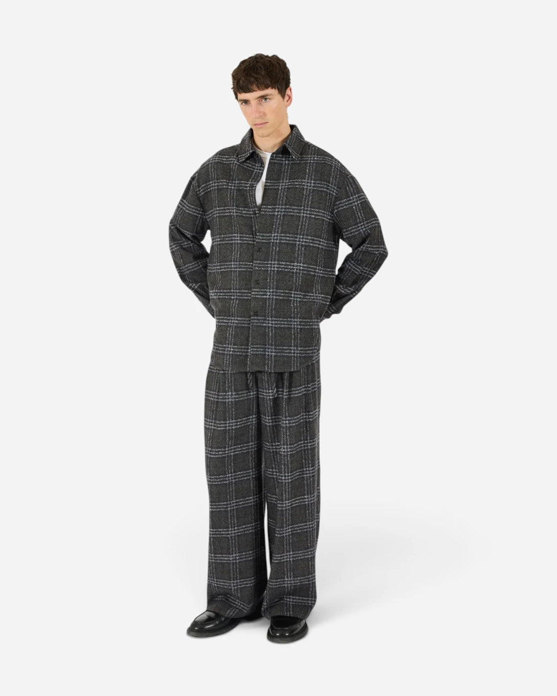 Night Sky Eco Long Plaid Shirt Mens Woven Checkered Shirt