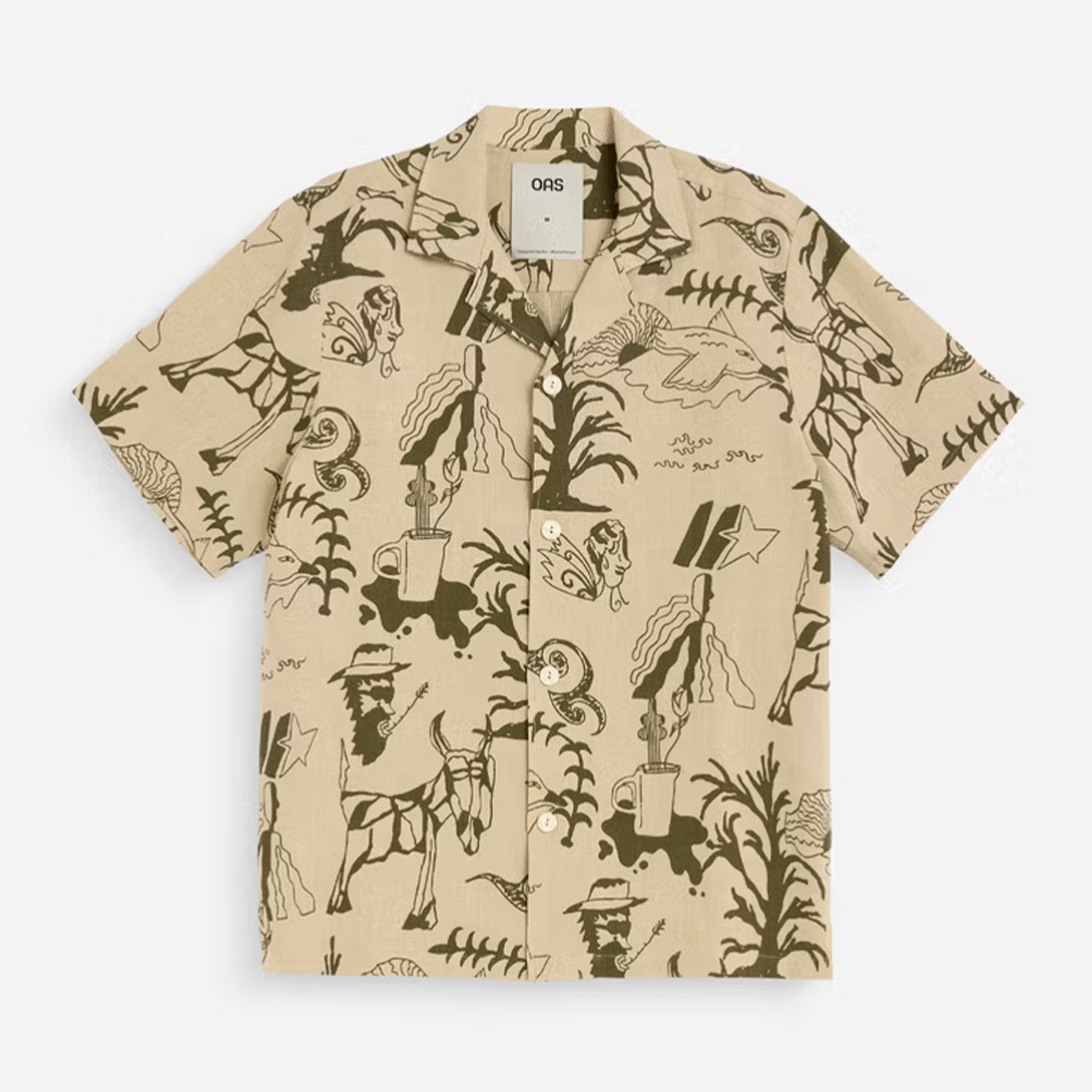 Poplan Cuba Shirt Mens Camp Collar Pattern Short Sleeve Shirt Linen OAS