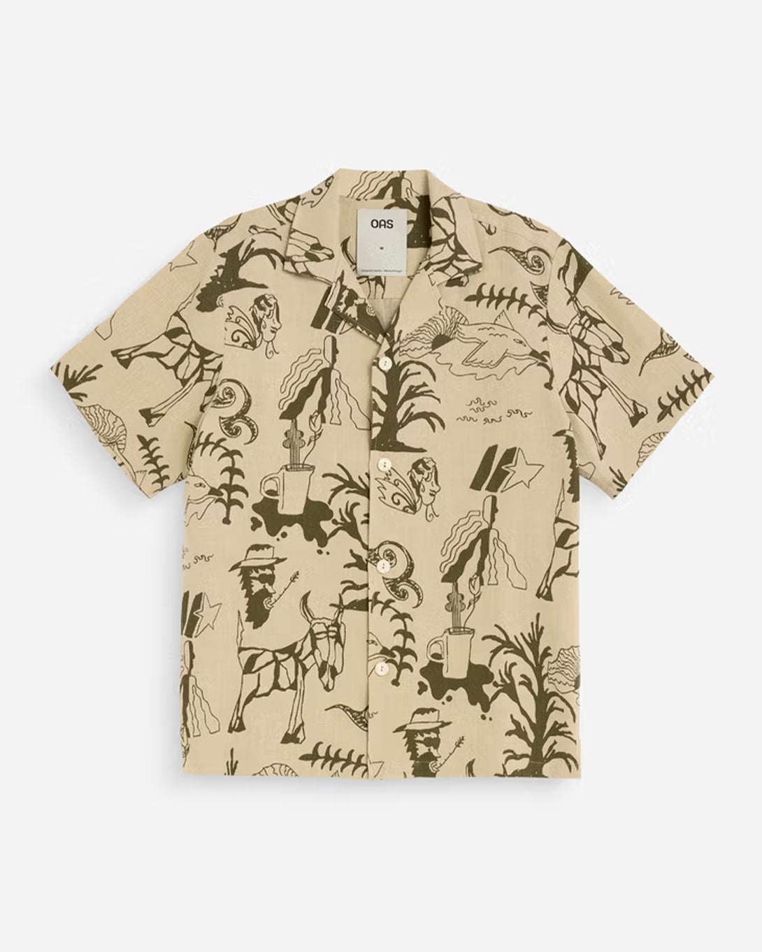 Poplan Cuba Shirt Mens Camp Collar Pattern Short Sleeve Shirt Linen OAS