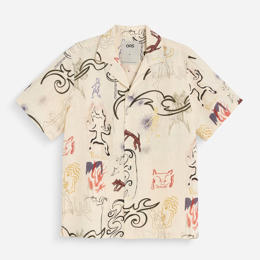 Paradox Cuba Shirt Mens Camp Collar Pattern Short Sleeve Shirt Linen OAS