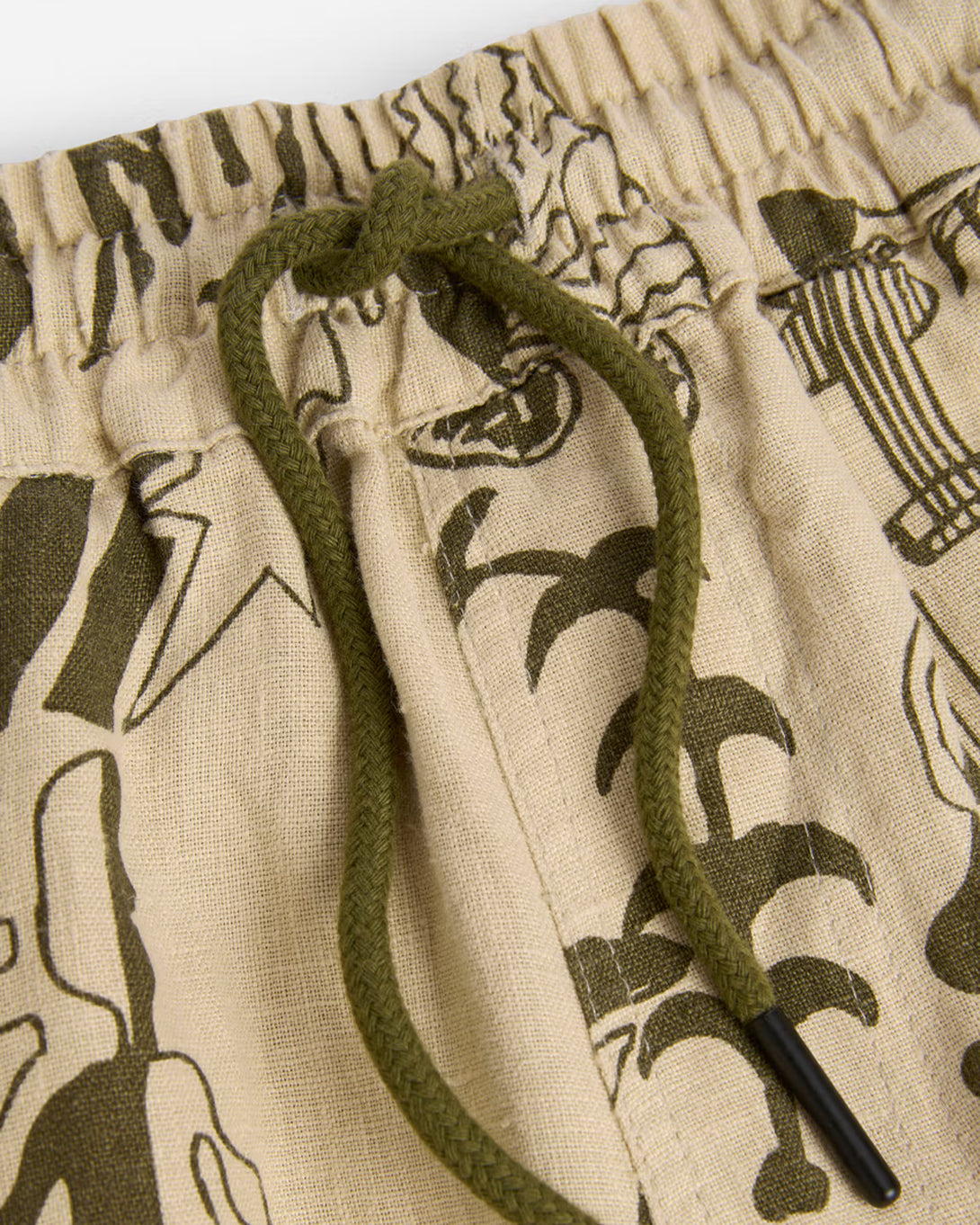 Beige Porto Shorts Mens Linen Pattern Shorts Drawstring OAS