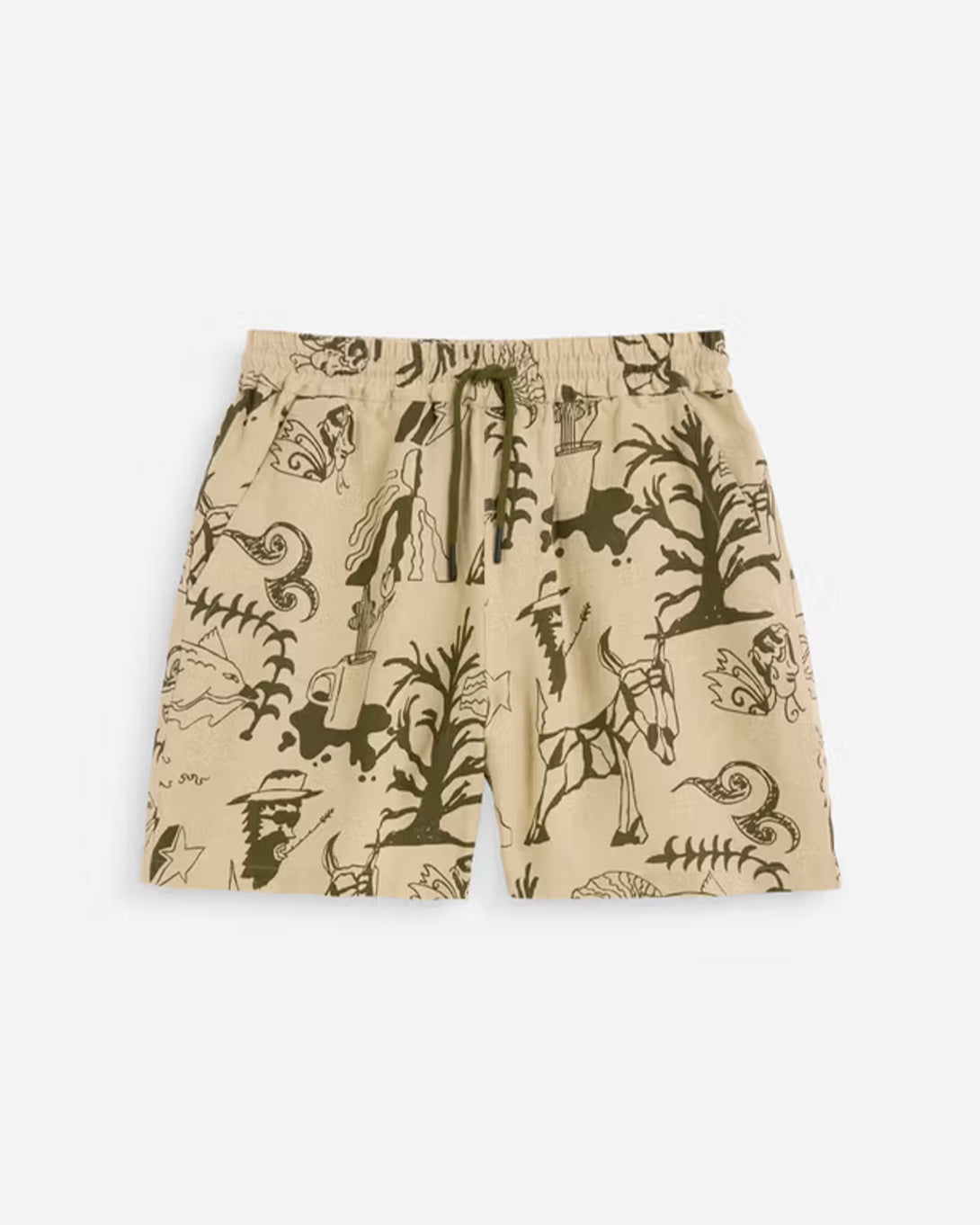 Beige Porto Shorts Mens Linen Pattern Shorts Drawstring OAS