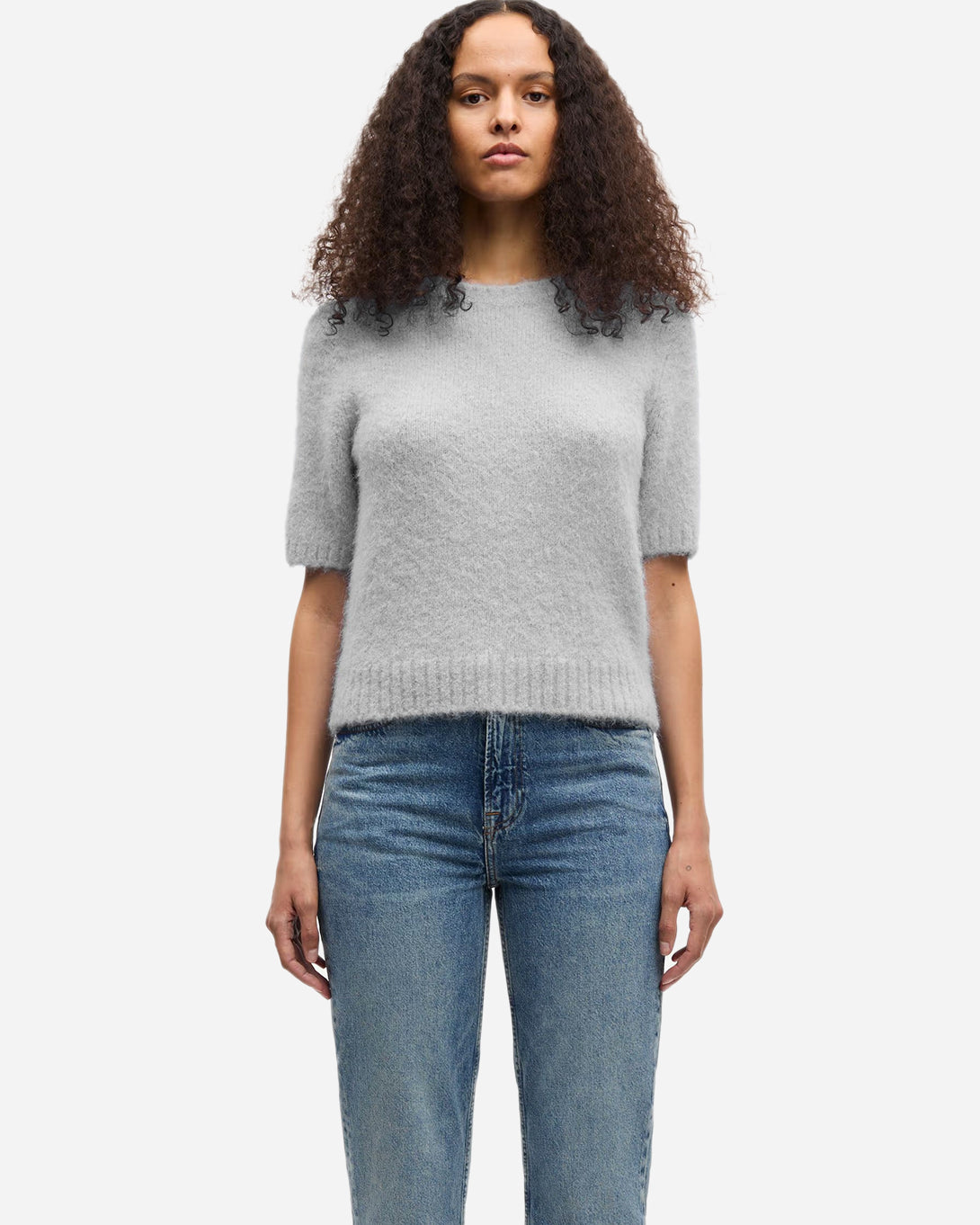 Light Grey Mel Sajeanne Top Womens Alpaca Short Sleeve Crewneck Top Samsoe Samsoe