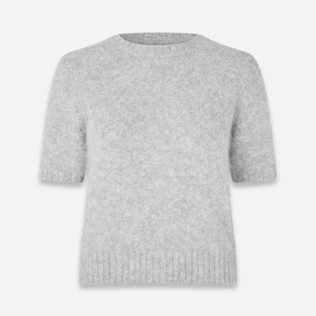 Light Grey Mel Sajeanne Top Womens Alpaca Short Sleeve Crewneck Top Samsoe Samsoe