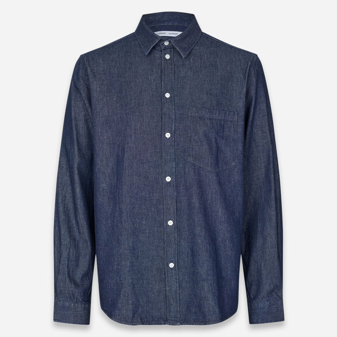 Salute Saryan P Shirt Mens Button Up Collared Indigo Denim Shirt Samsoe Samsoe