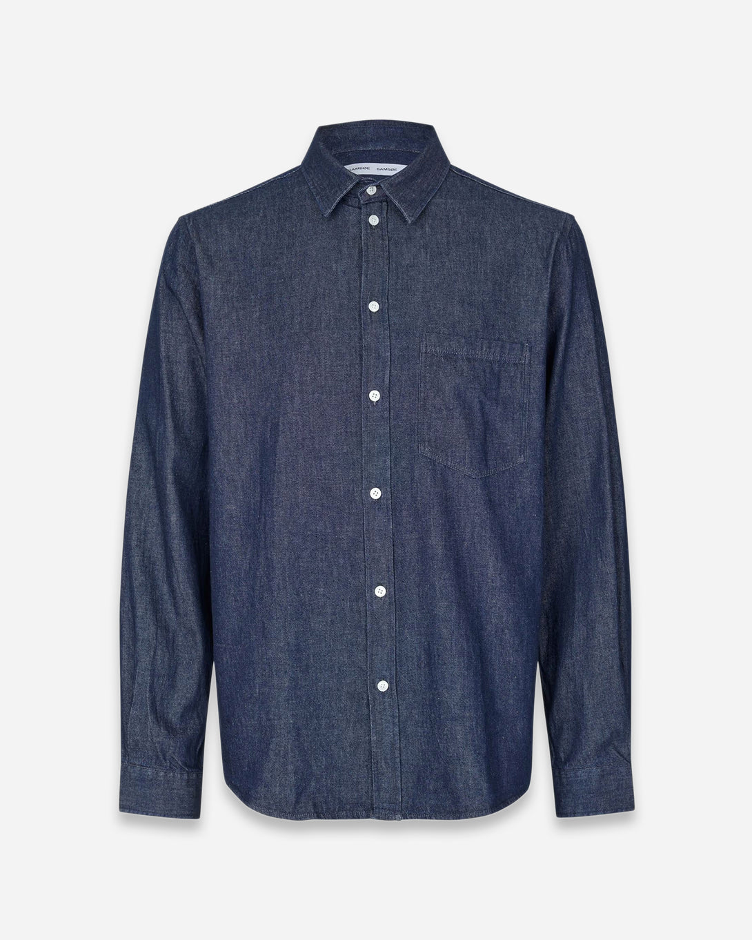 Salute Saryan P Shirt Mens Button Up Collared Indigo Denim Shirt Samsoe Samsoe