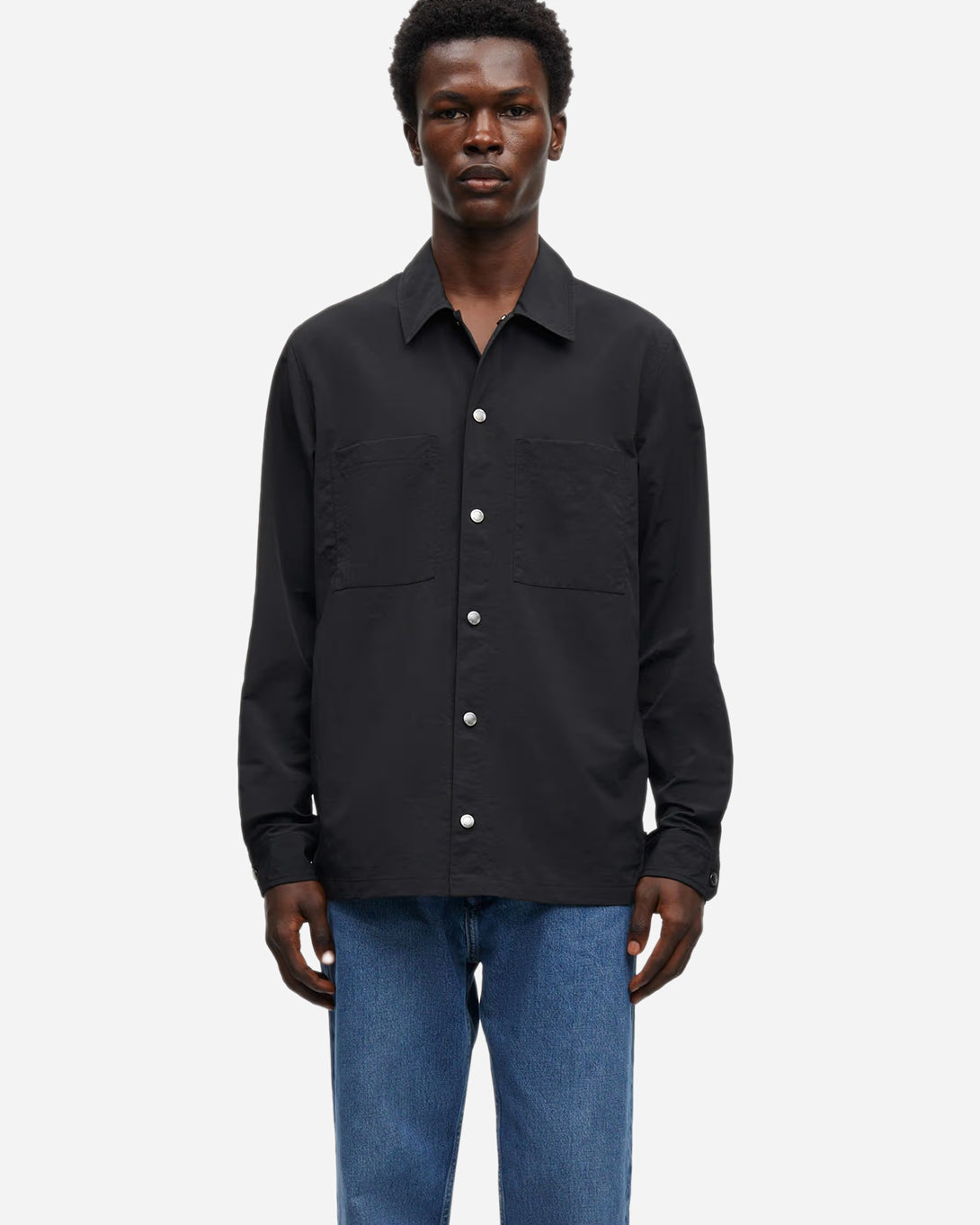 Black Sataka Jo Overshirt Samsoe Samsoe Mens Overshirt Button Up Collared Shirt