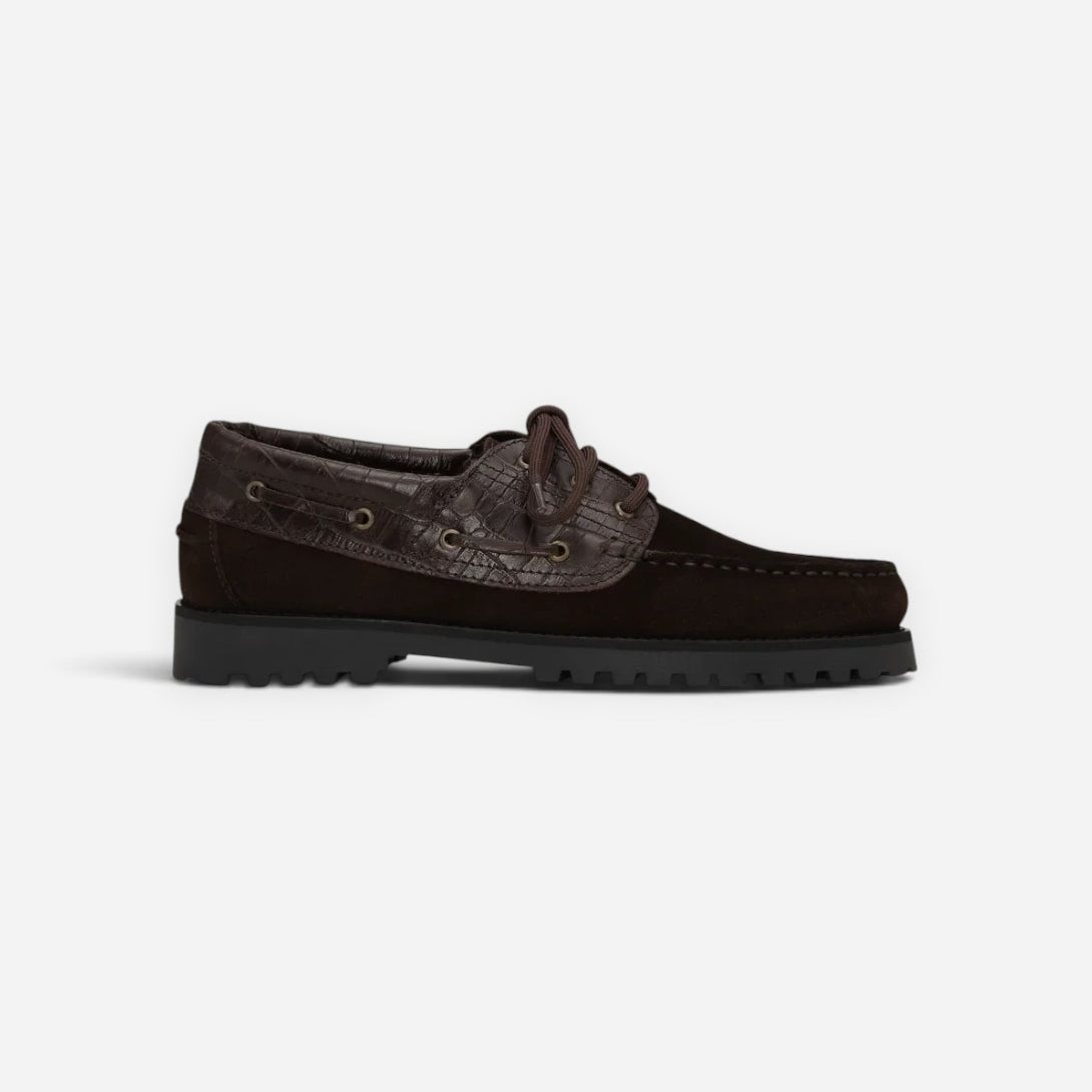 Mole Brown Croco Mix Boatshoe Mens Boatshoe Flat Les Deux
