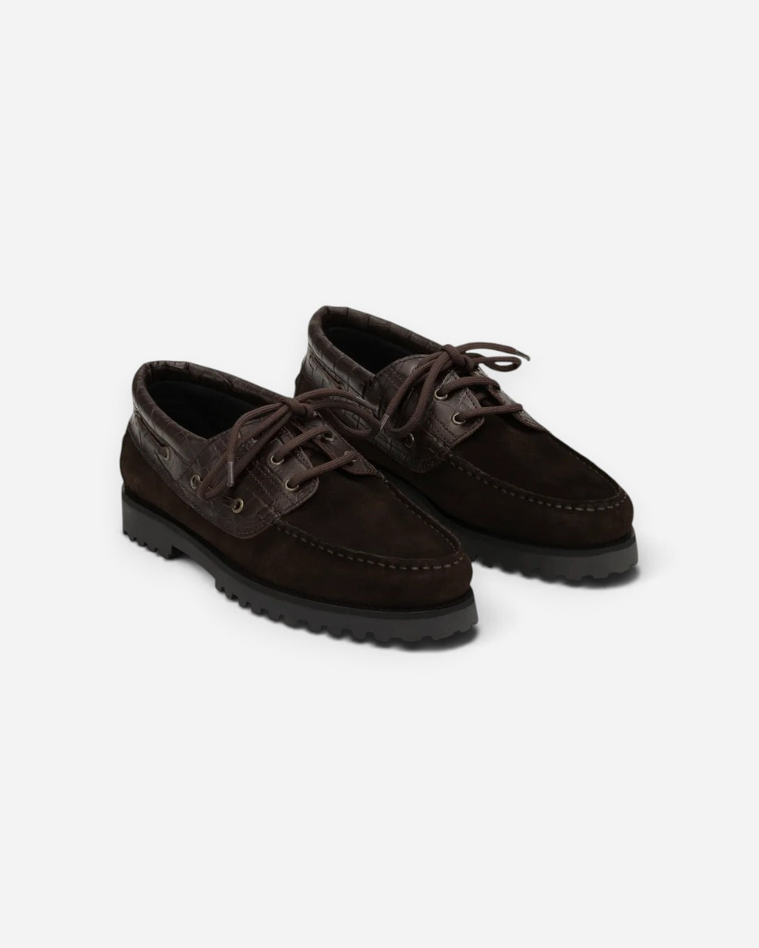 Mole Brown Croco Mix Boatshoe Mens Boatshoe Flat Les Deux