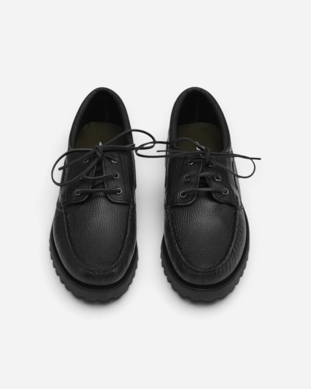 Black Grain Leather Boat Shoe Mens Black Leather Boat Shoes Les Deux