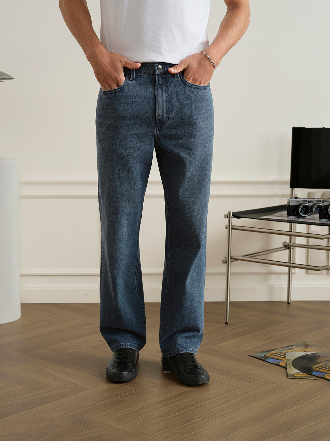 Indigo Stantons Straight-Leg Jeans Mens Relaxed Fit Indigo Denim Jeans ONS Clothing