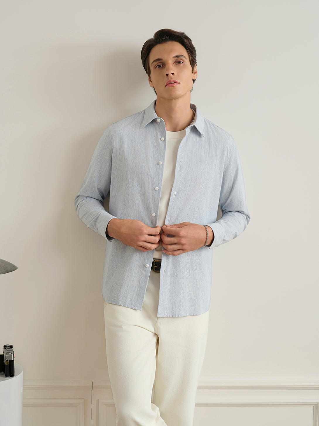 Lt Blue/White Stripe Arik Mouline Striple Shirt Mens Point Collar Woven Shirt ONS Clothing