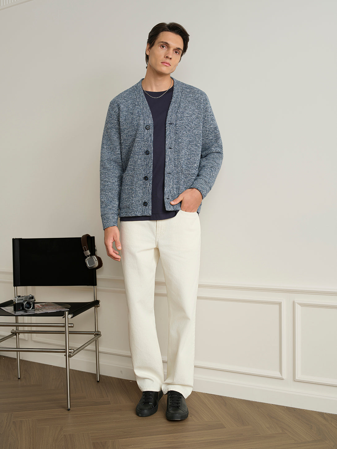 Navy Byron Cloud-Knit Cardigan Mens Knit Cardigan Soft Cotton Outerwear Button Up Cardigan ONS Clothing