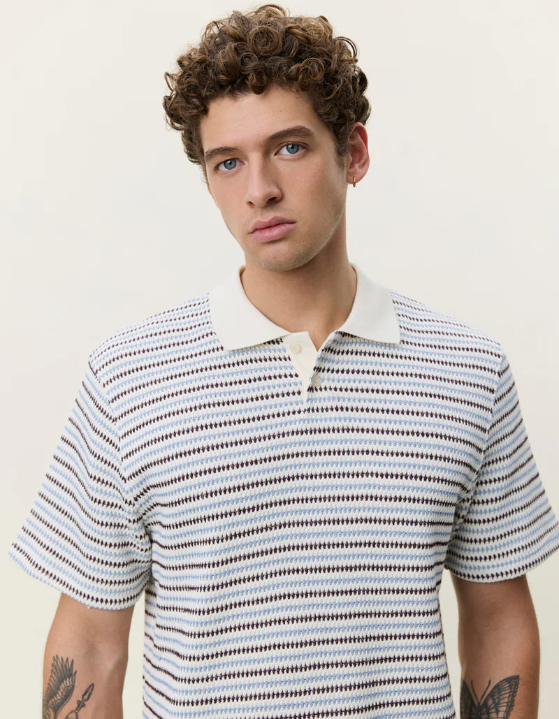 Eggnog White Knitted Stripe Polo Les Deux Stripe Polo