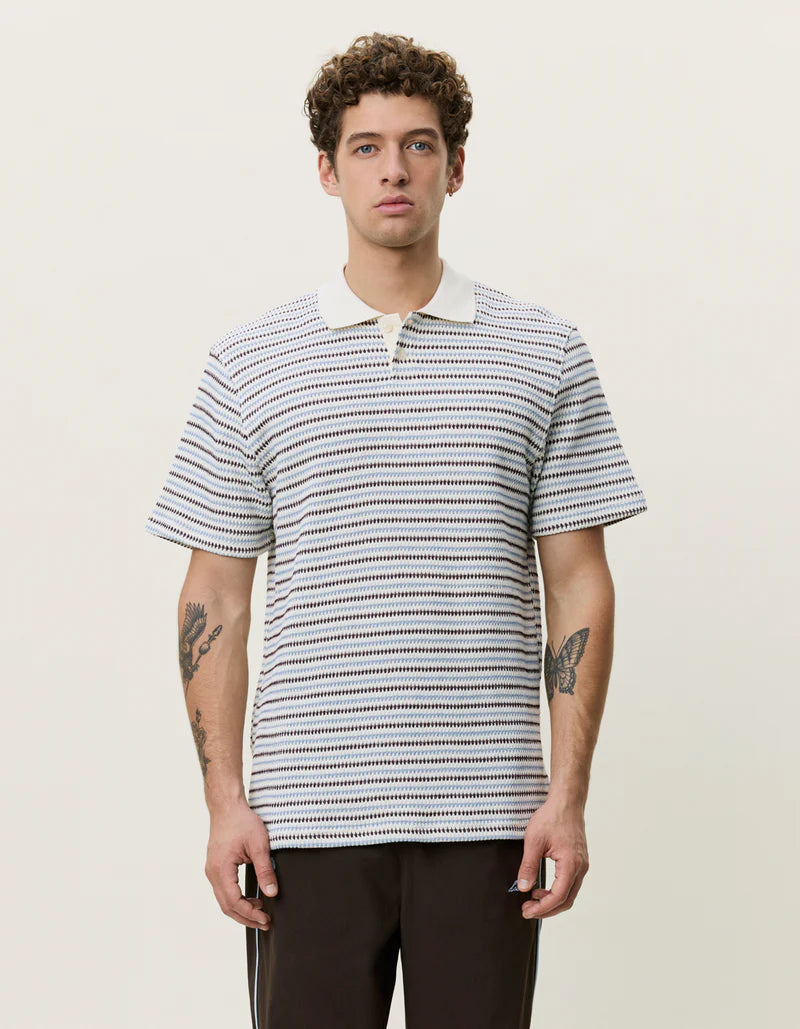 Eggnog White Knitted Stripe Polo Les Deux Stripe Polo