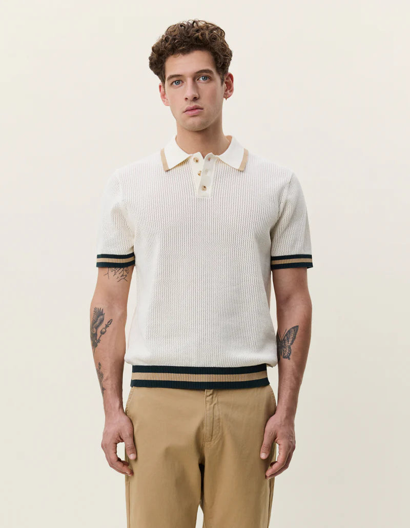Eggnog White Lace Knitted Polo Les Deux Mens