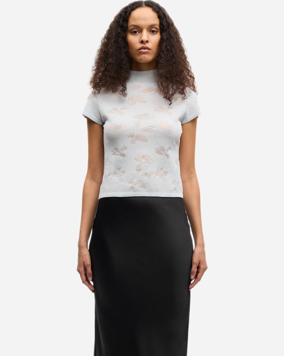 Illusion Blue Samarine T Shirt Womens High Neck Short Sleeve Samsoe Samsoe Shirt