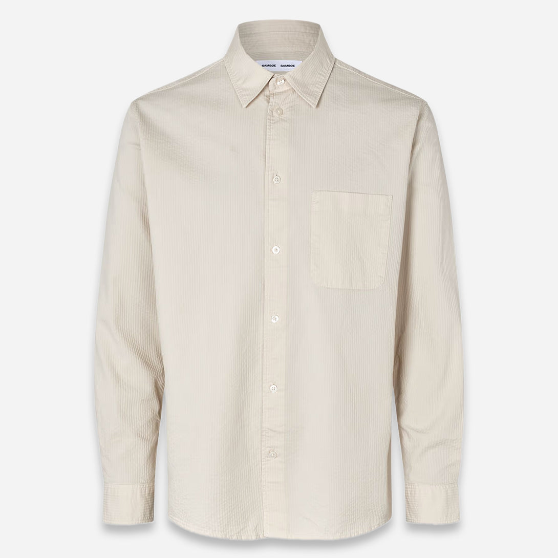 Silver Birch Sadamon J Shirt Mens Samsoe Samsoe Long Sleeve Button Up Collared Shirt