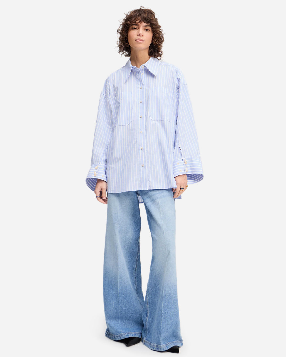 Light Blue Lynne Womens Munthe Striped Overshirt Collared Long Sleeve