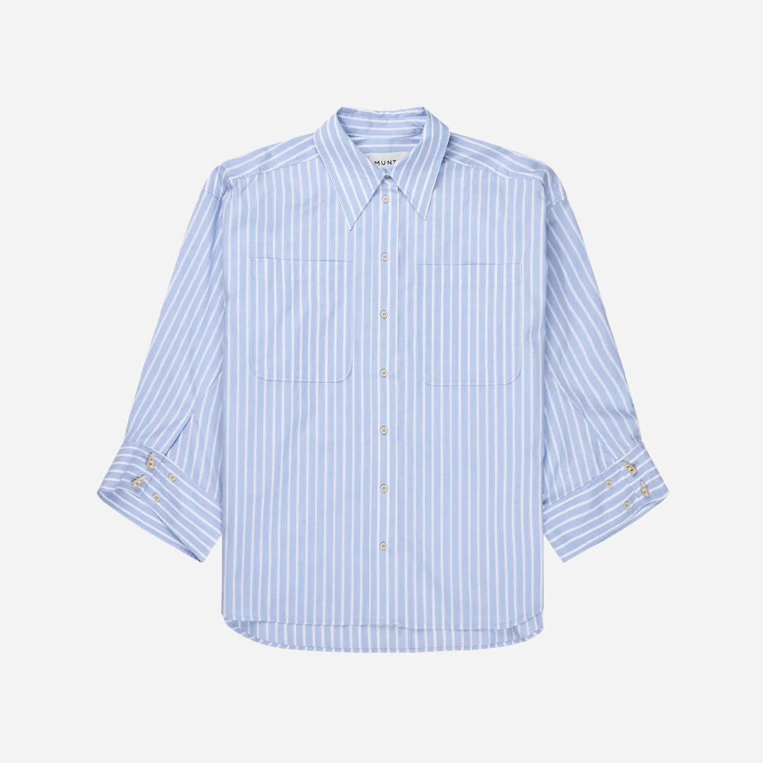 Light Blue Lynne Womens Munthe Striped Overshirt Collared Long Sleeve