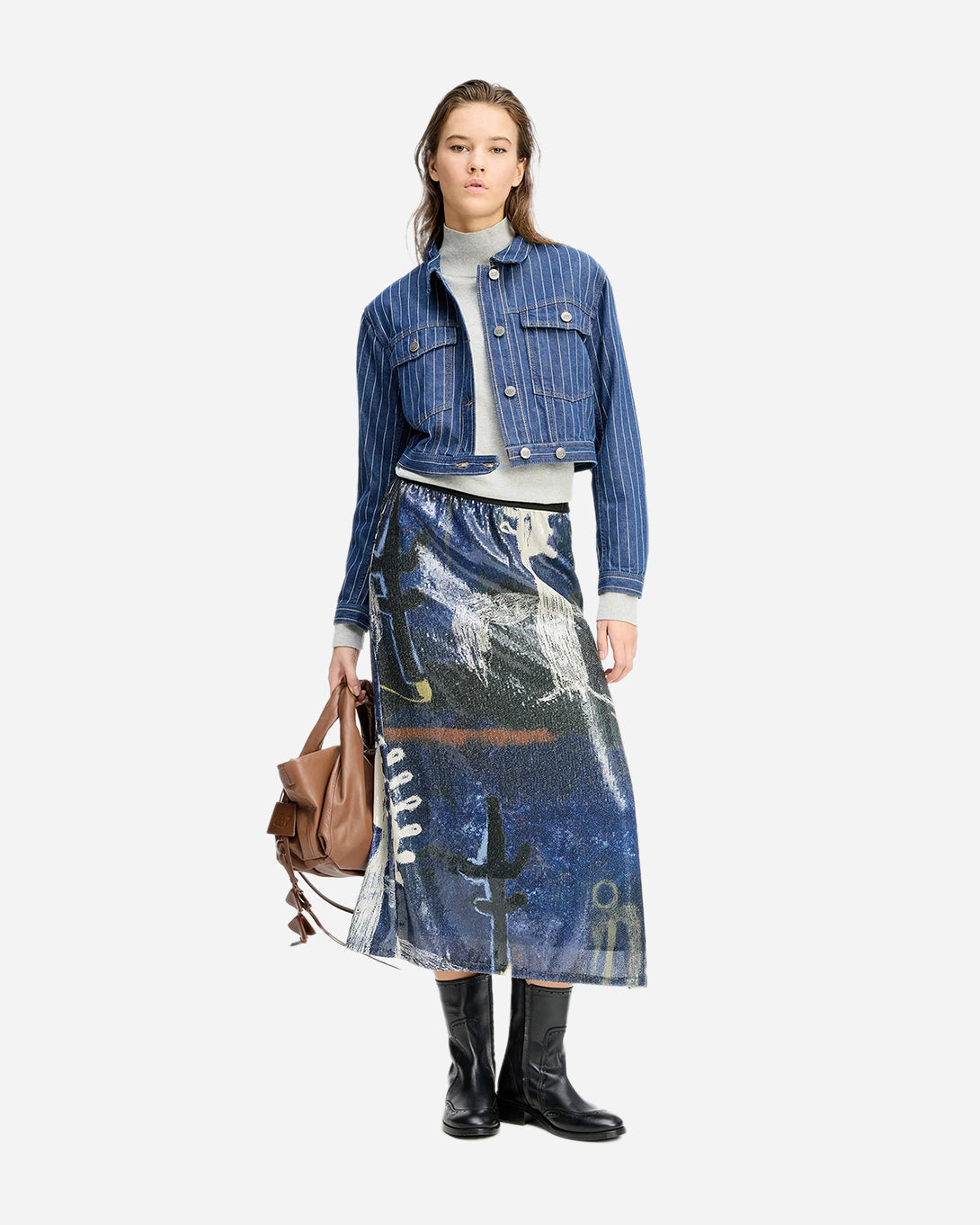 Navy Lebane Womens Munthe Skirt Floral Printed Polyester Skirt