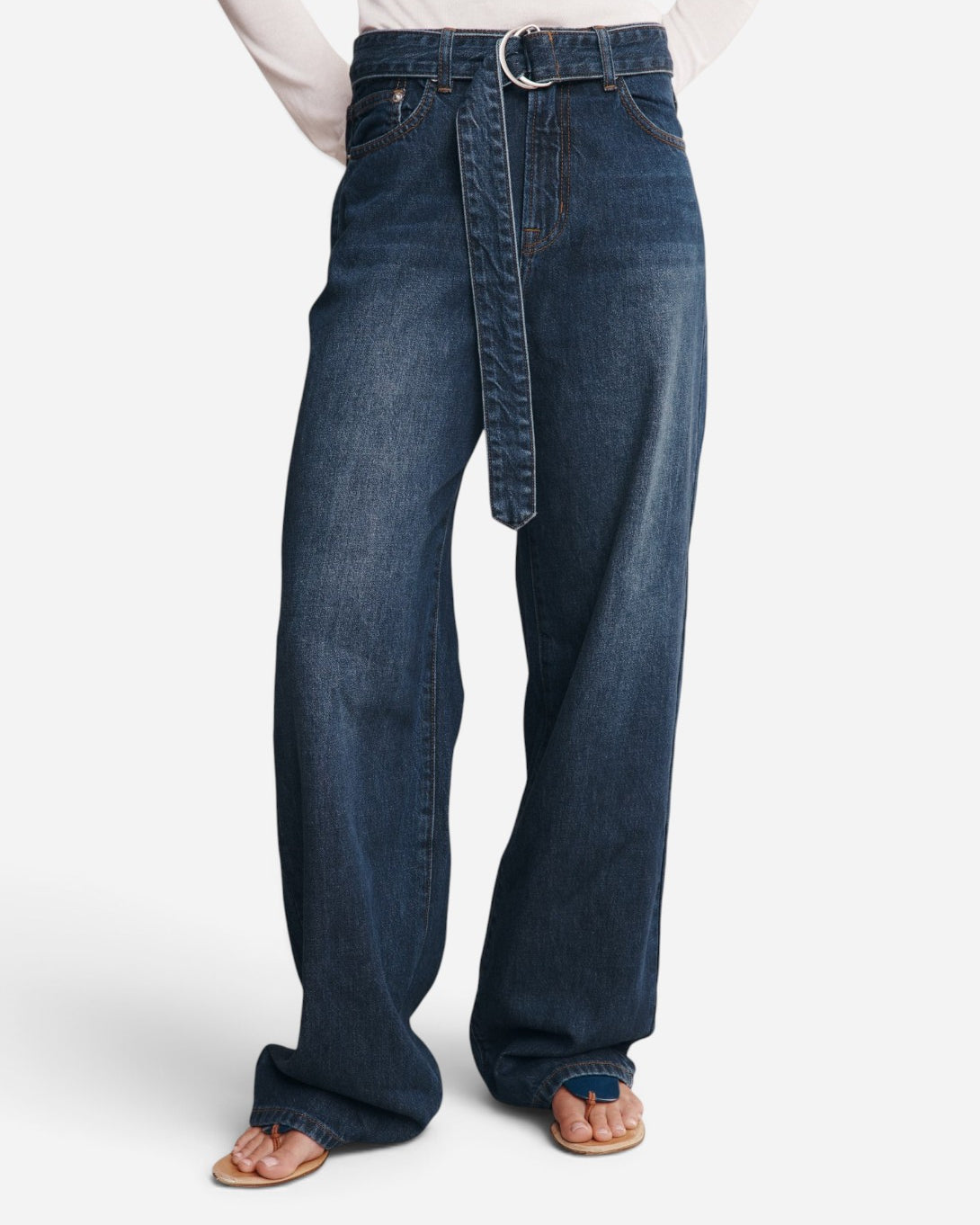 Dark Wash Belted Wide Leg Jean Womens Jeans Marle Clothing