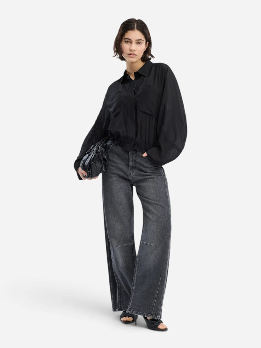 Black Vigil Womens Collared Silk Top Munthe Clothing
