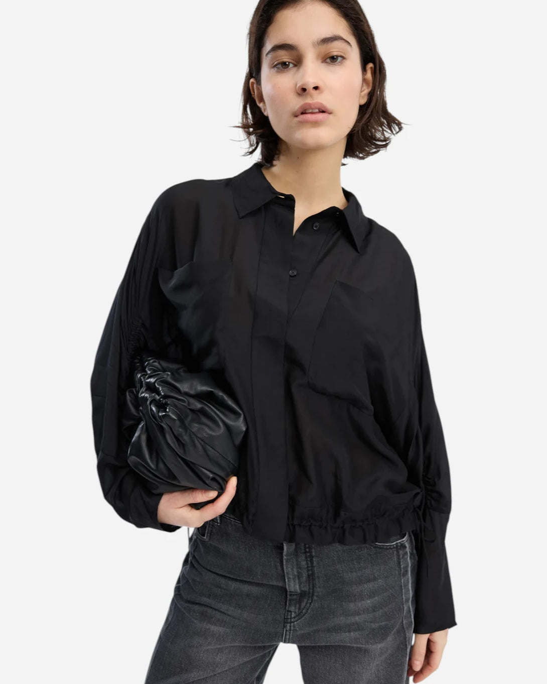 Black Vigil Womens Collared Silk Top Munthe Clothing