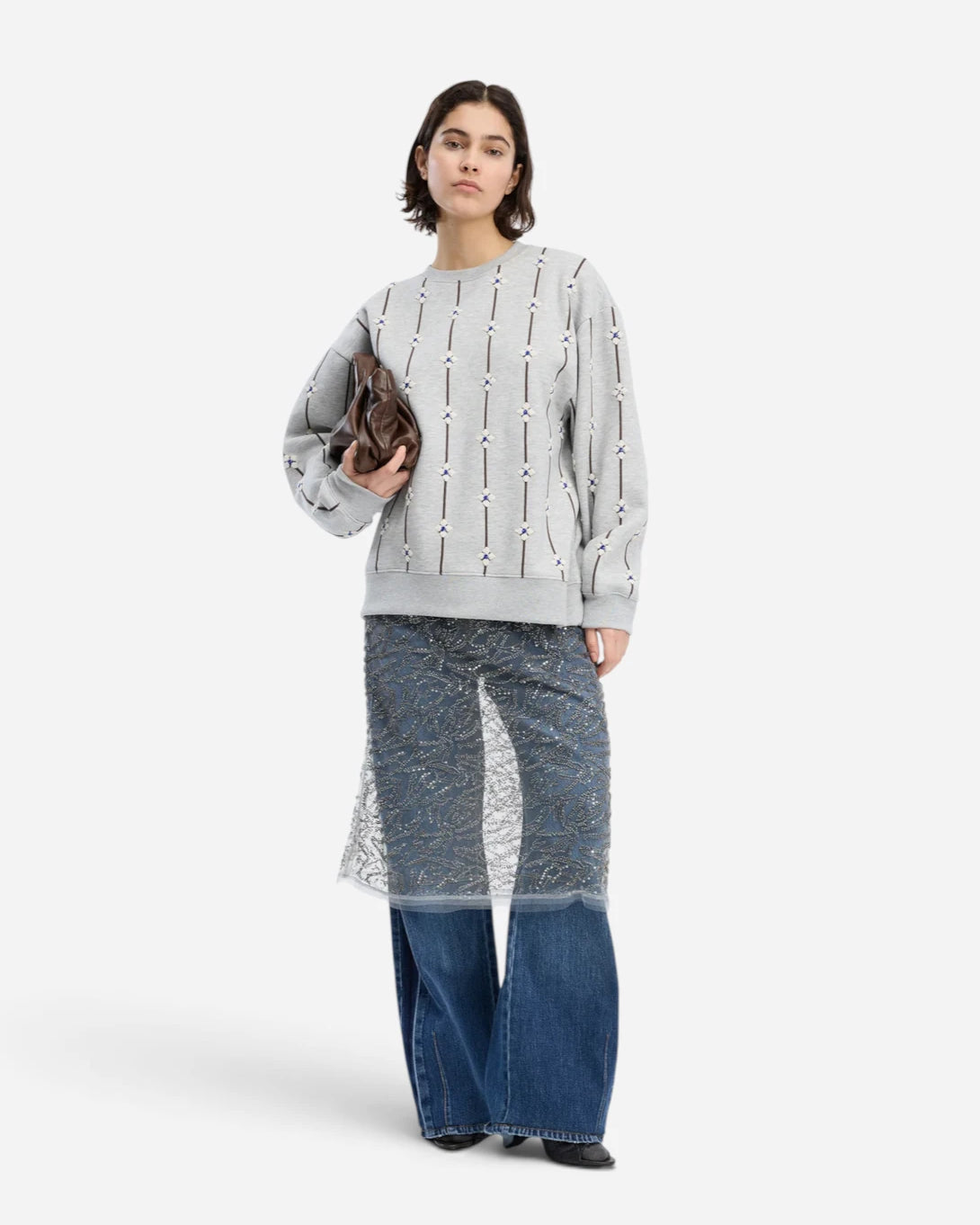 Light Grey Vesicle Womens Pullover Pattern Print Sweatshirt Munthe Clothing