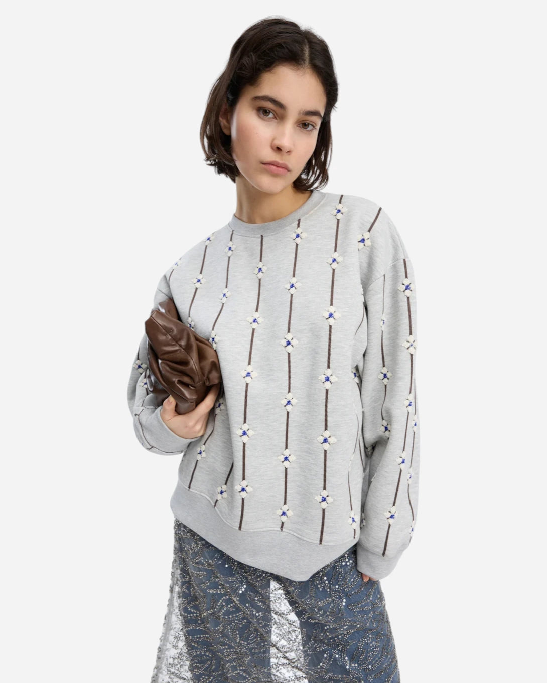 Light Grey Vesicle Womens Pullover Pattern Print Sweatshirt Munthe Clothing