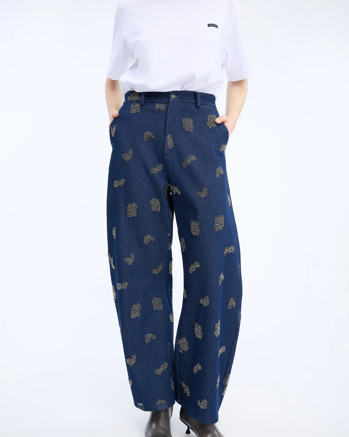 Navy Vasler Womens Graphic Denim Jeans Munthe Clothing