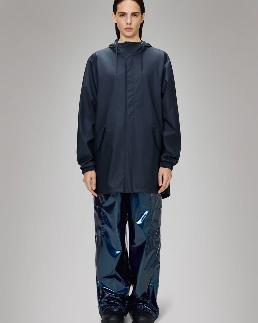 Navy Fishtail Jacket Light Shell Outerwear Hooded Zip Up Rains