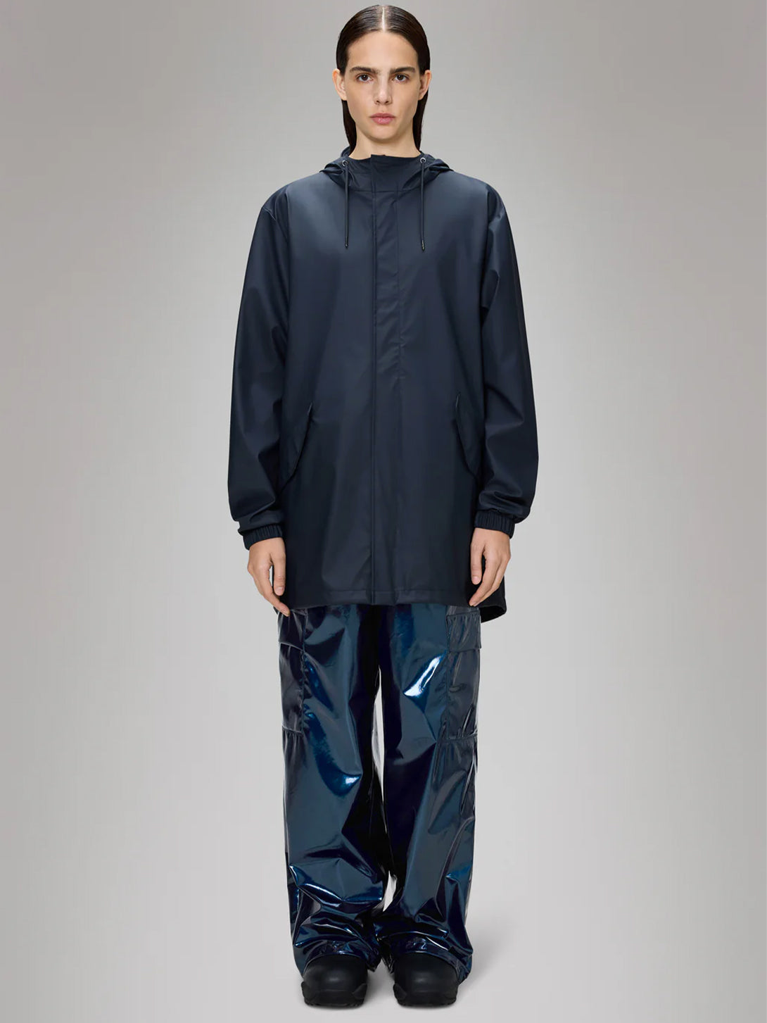 Navy Fishtail Jacket Light Shell Outerwear Hooded Zip Up Rains