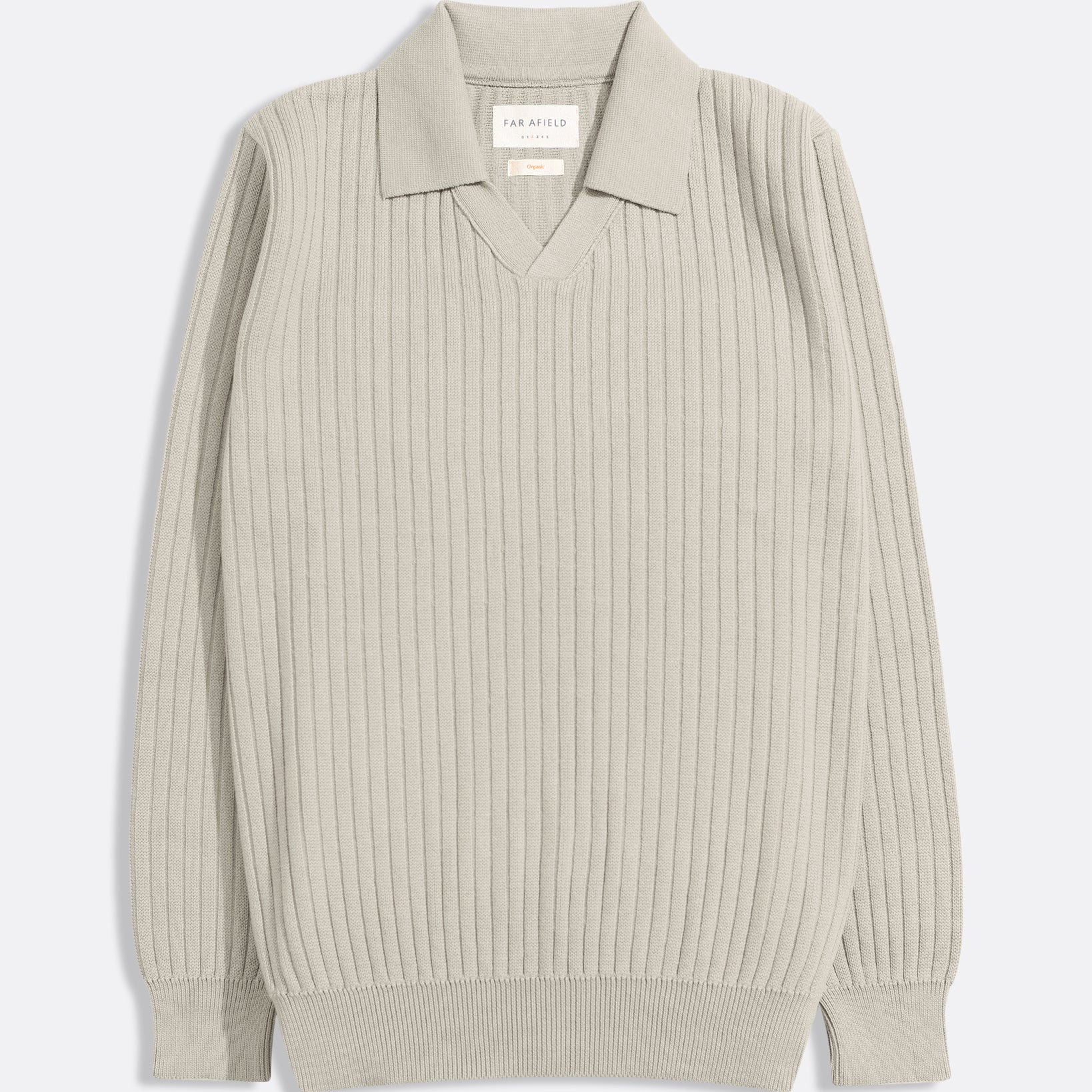 Stone Clifford Knitted Rib Polo Mens Far Afield Knitted Long Sleeve Polo Shirt Collared Soft