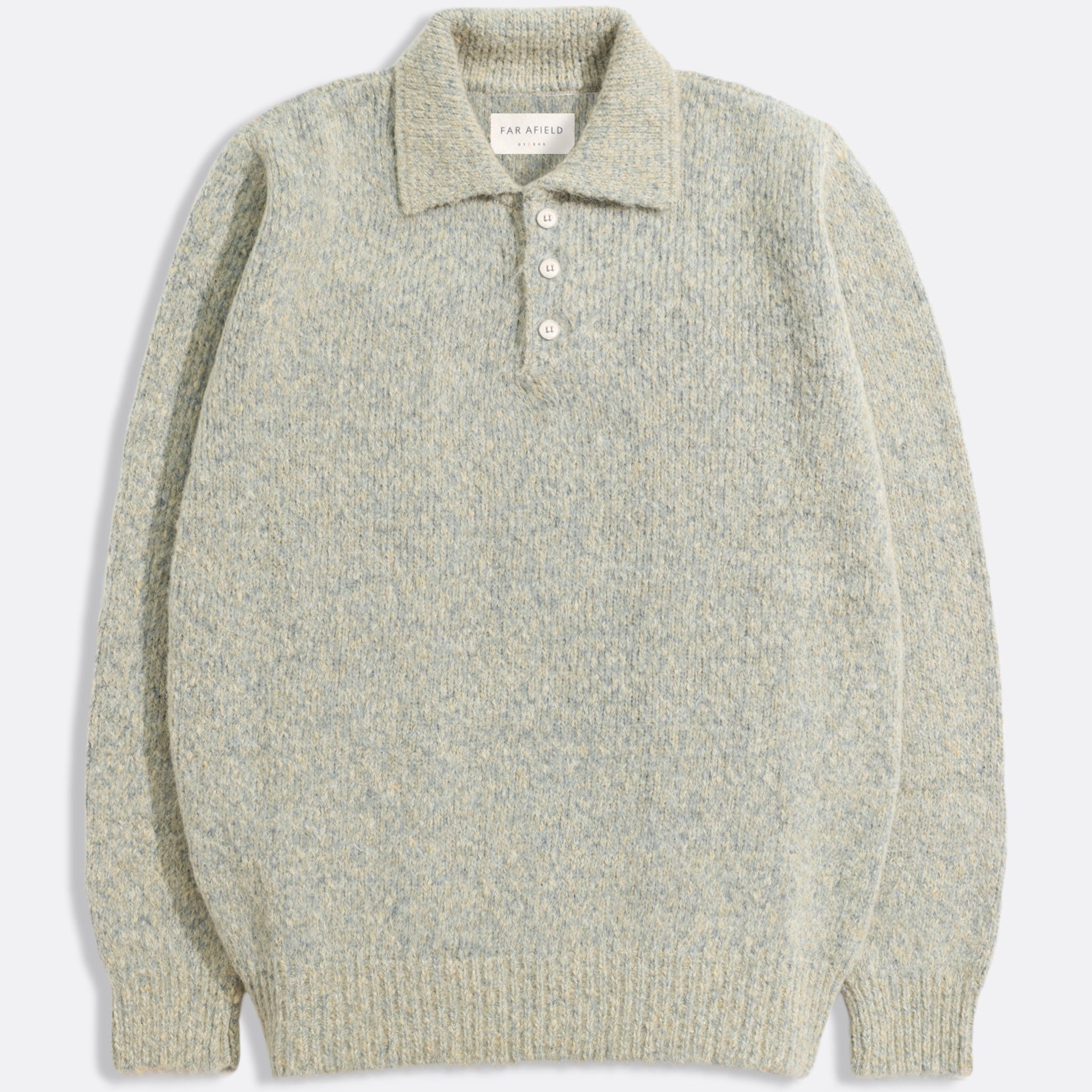 Stone Fleck Kier Knitted Polo Mens Soft Knitted Polo Collared three Button Closure Multicolor Far Afield