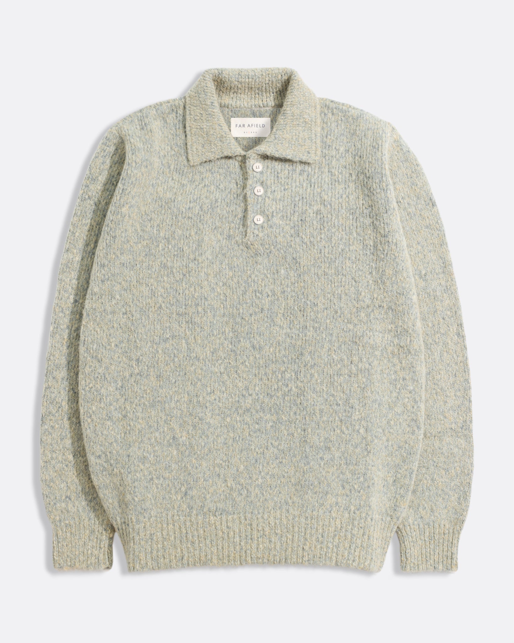 Stone Fleck Kier Knitted Polo Mens Soft Knitted Polo Collared three Button Closure Multicolor Far Afield