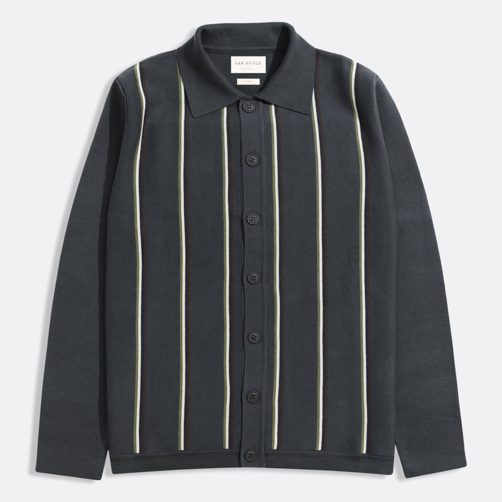 Grey Stripe Multi Zigger Cardigan - Kuki Stripe Mens Knit Button Up Cardigan Polo Long Sleeve Stripe Pattern Mens Far Afield