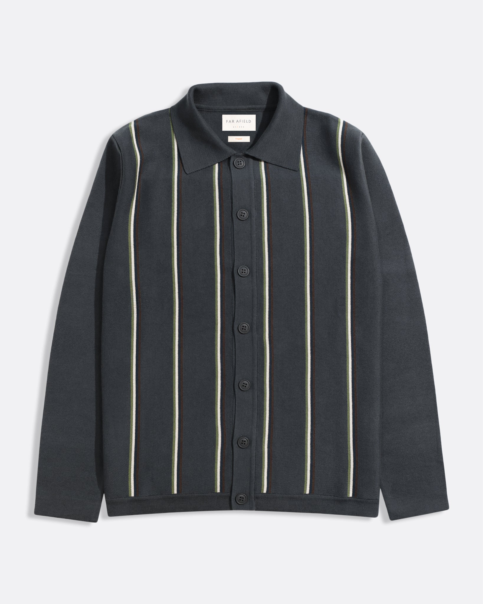 Grey Stripe Multi Zigger Cardigan - Kuki Stripe Mens Knit Button Up Cardigan Polo Long Sleeve Stripe Pattern Mens Far Afield