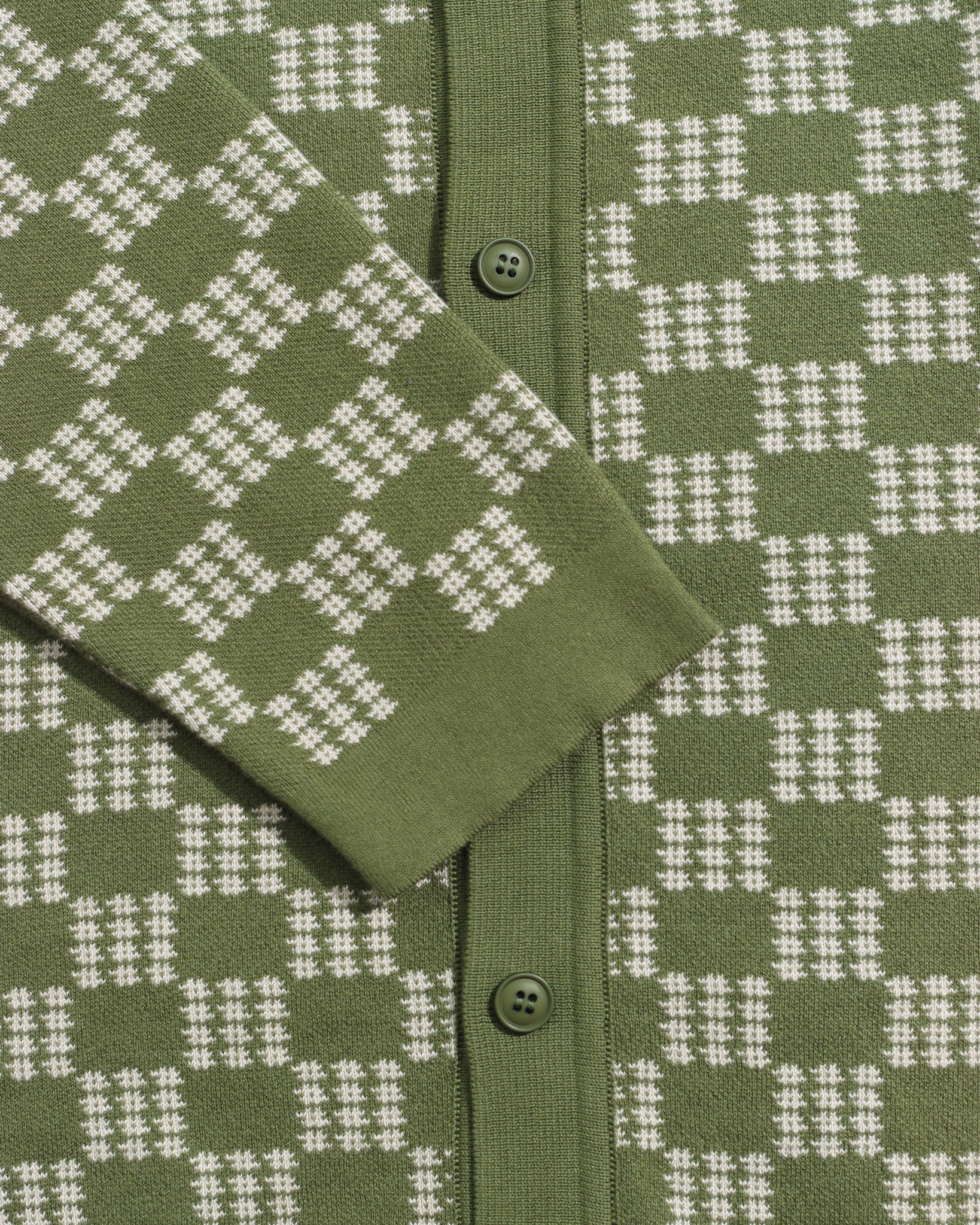 Green/Stone Zigger Criss Cross Mens Check Pattern Knitted Polo Button Up Shirt Mens Far Afield Shirt