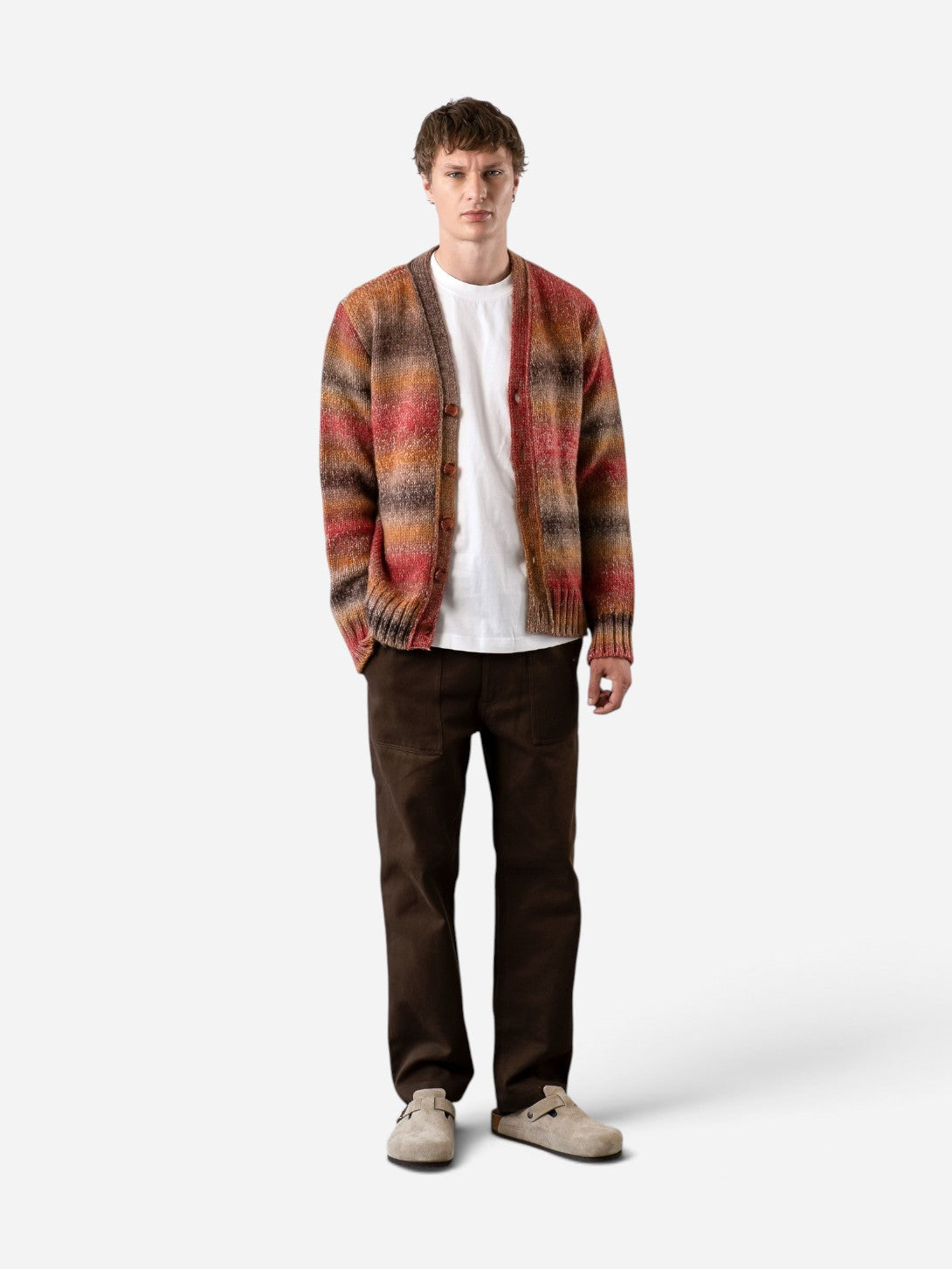 Red/Multi Melange Buckley Cardigan Mens Striped Knit Cardigan Far Afield
