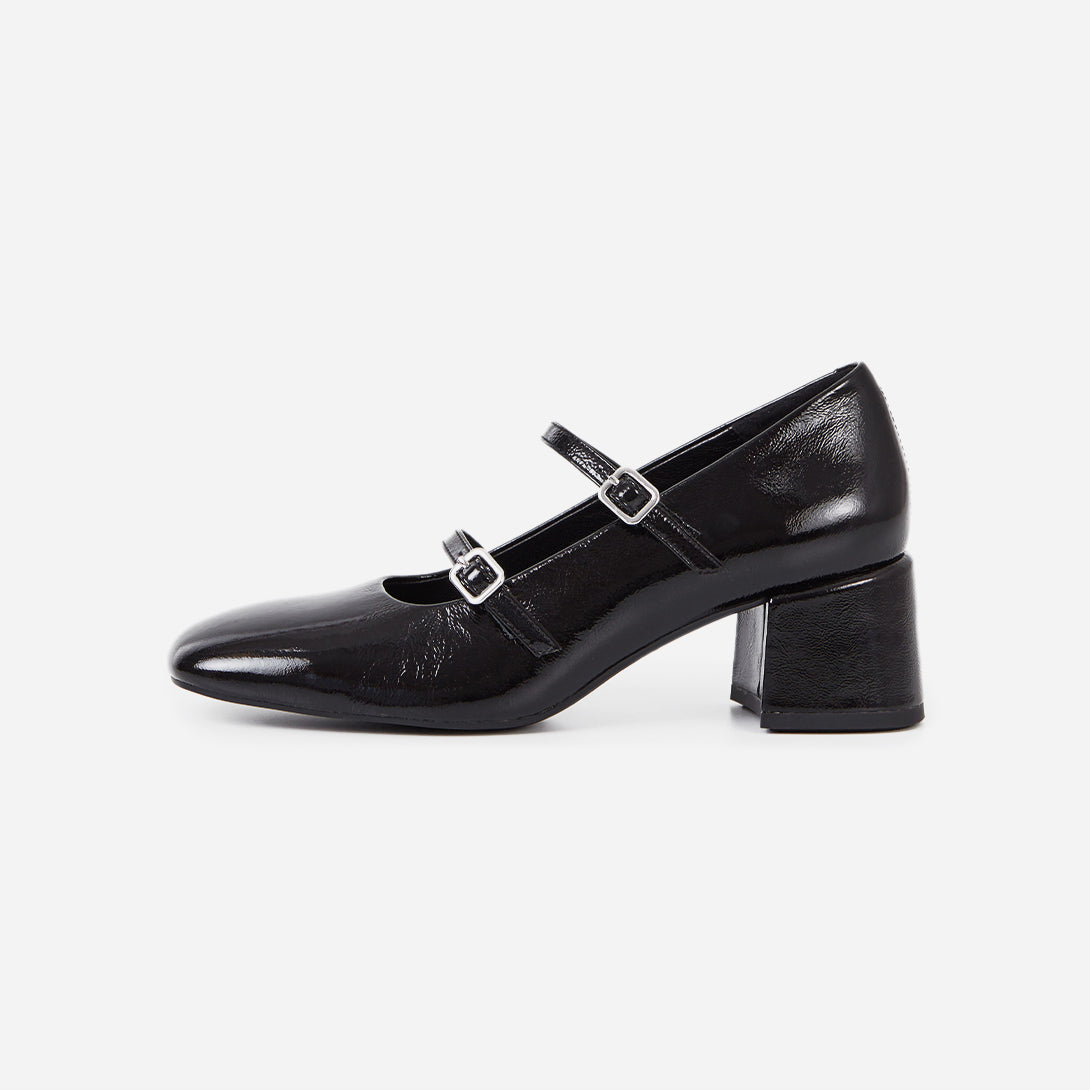 Black Adison Buckle Fastening Block Heels Vagabond