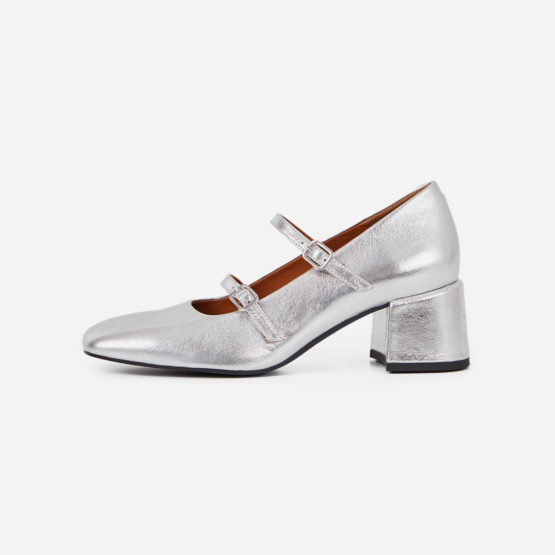 Silver Adison Buckle Fastening Block Heels Vagabond