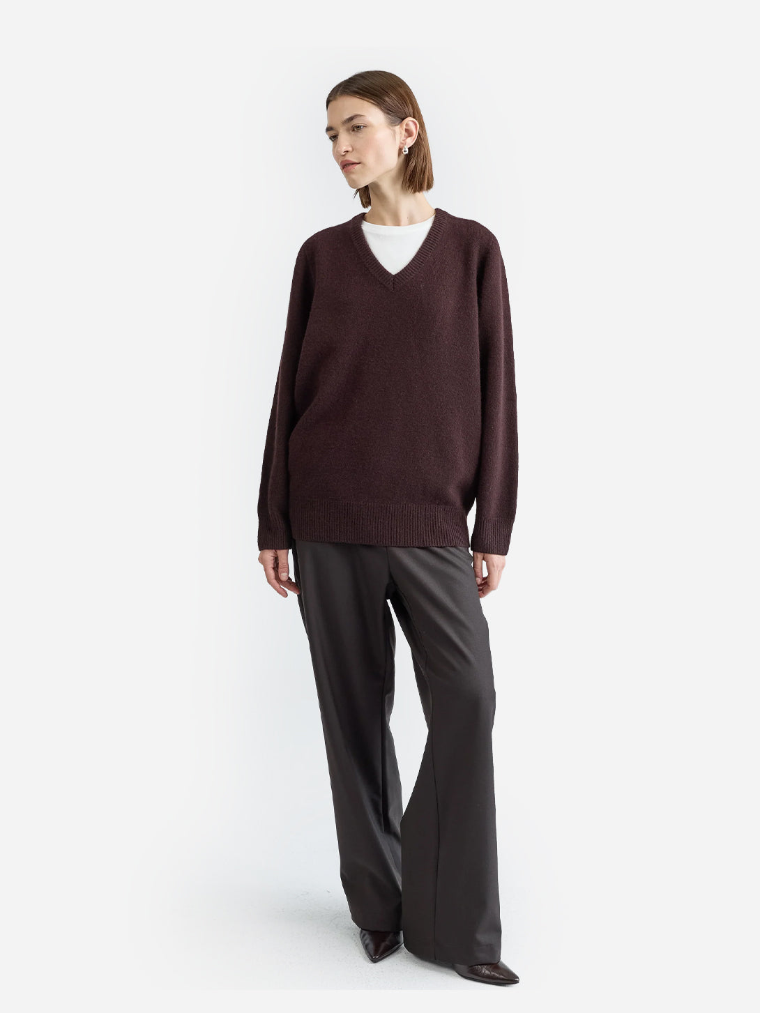 Dark Brown Wool V Neck Sweater Women V Neck Merino Wool Sweater Almina Concept