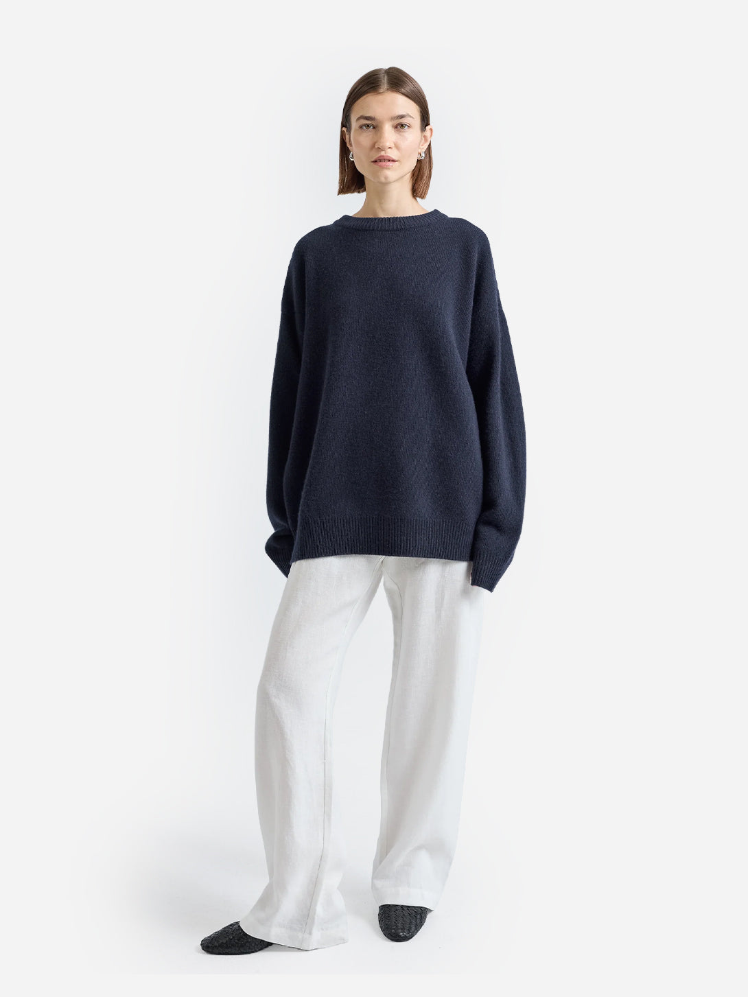 Navy Oversized Wool Cash Sweater Almina Concept