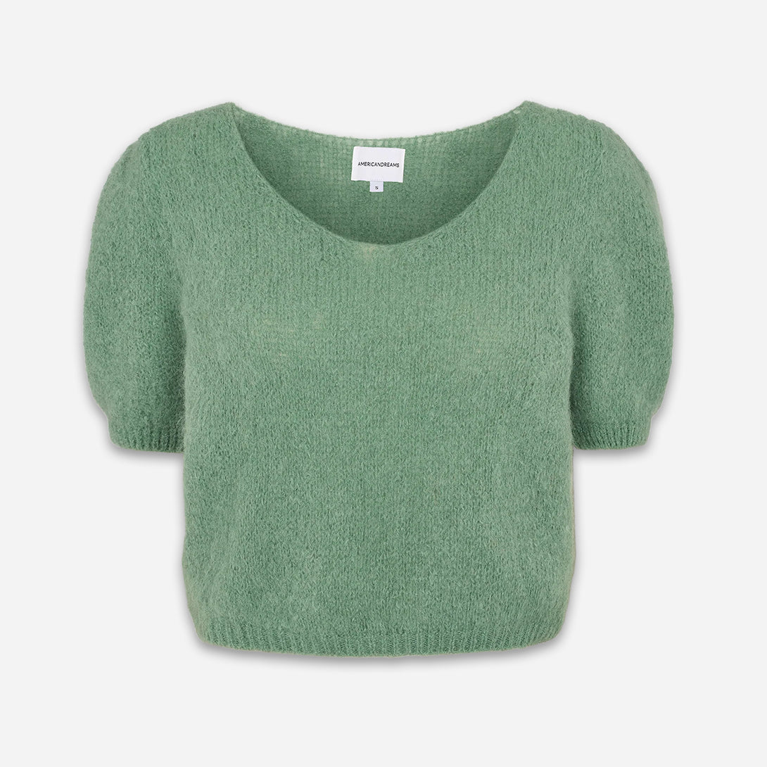 Dusty Green Lolanda Alpaca Womens American Dream Pullover Short Sweater Wool Cashmere