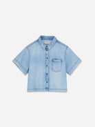 Worn Light Blue Augusta Shirt Womens Denim Collared Button Up Womens Short Sleeve Denim
