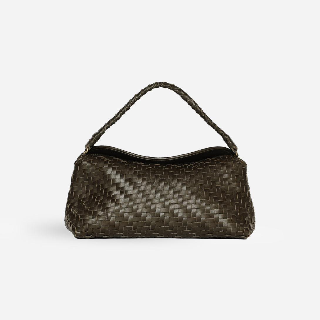 Olive Mini Cheri Bembien Small Woven Leather Hand Bag