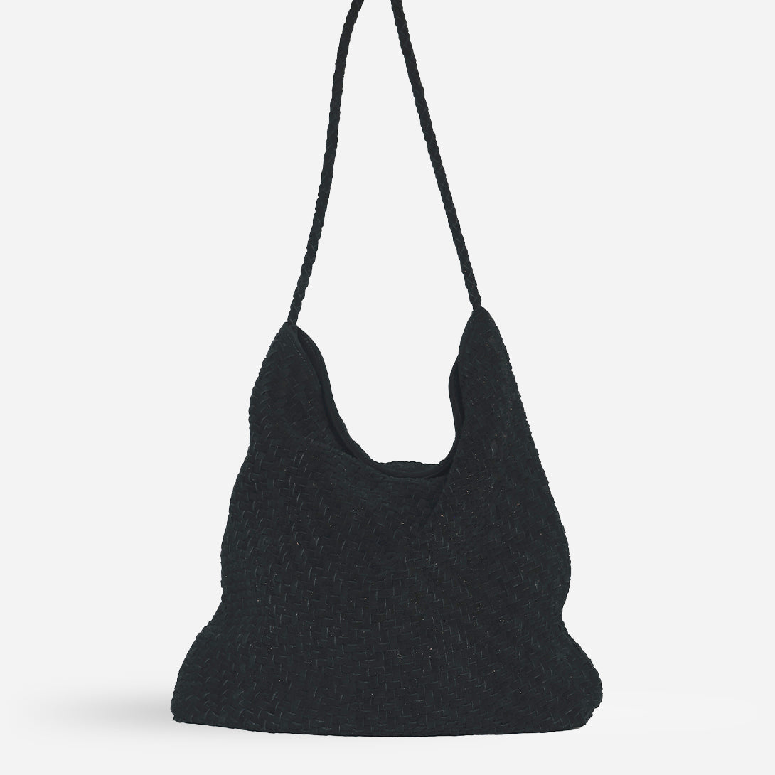 Black Sera Tote Suede Bembien Small Shoulder Woven Tote Bag
