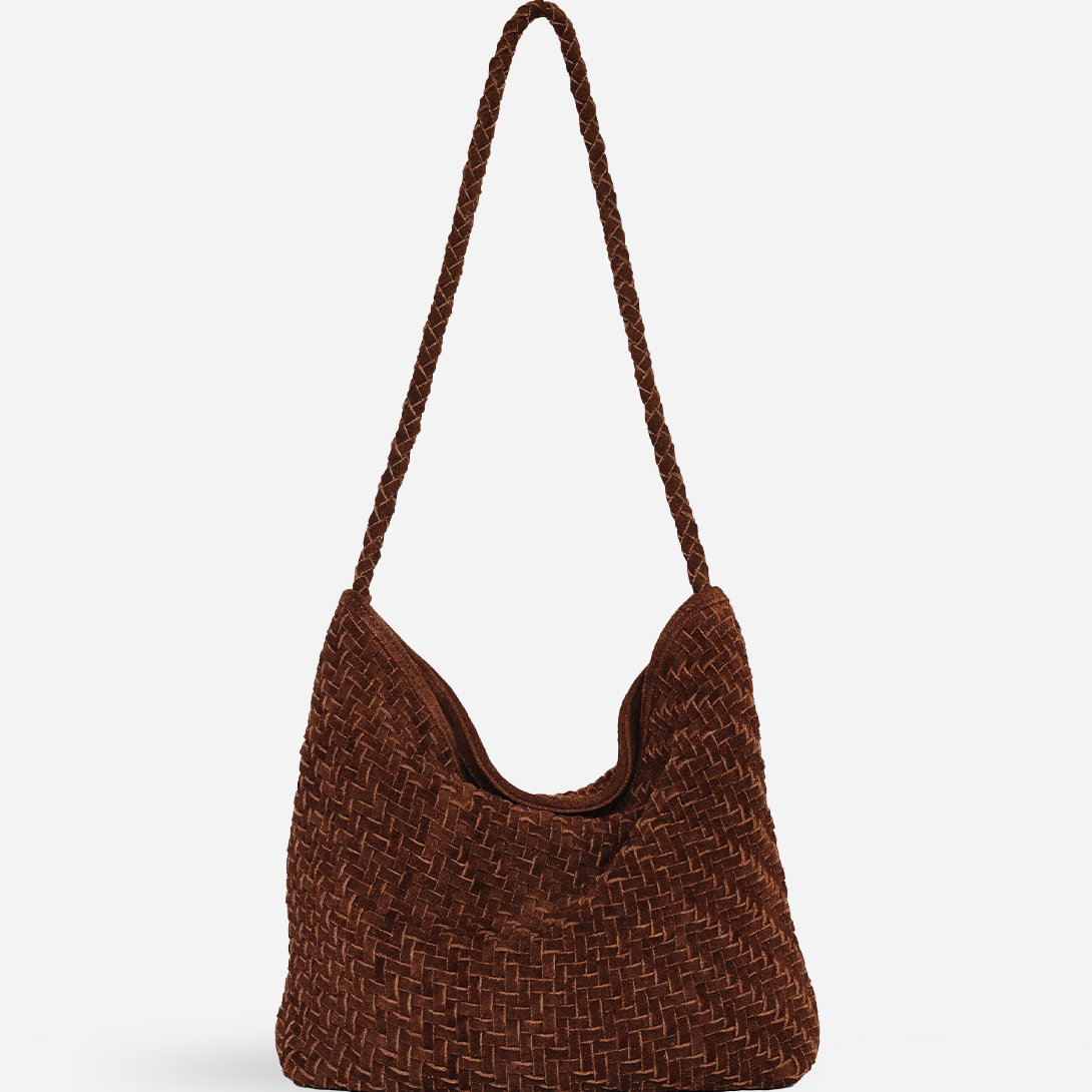 Brown Suede Serena Bag Suede Bembien Small Woven Shoulder tote Bag