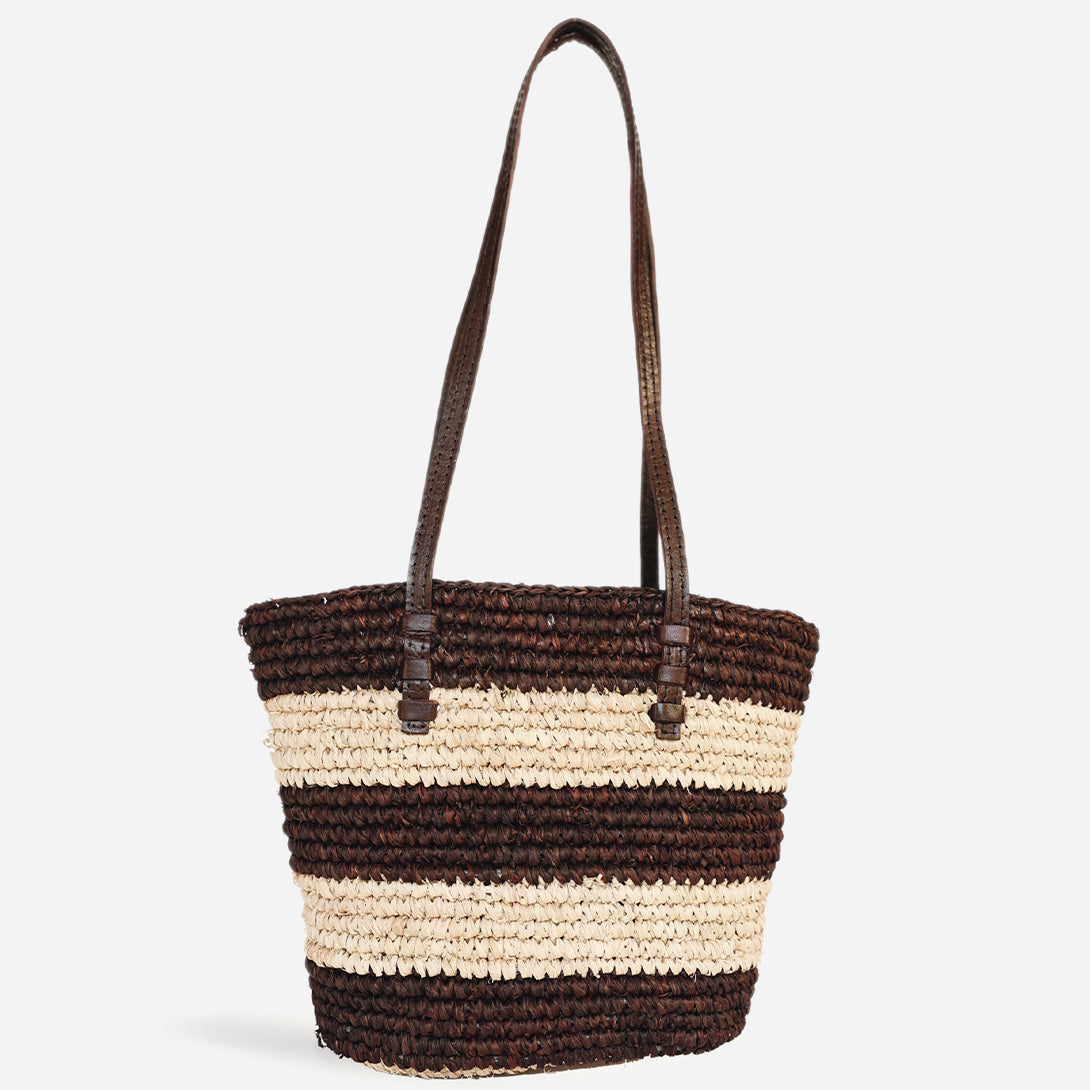Brown Stripe Mini Bieno Woven Womens Handbag Bembien